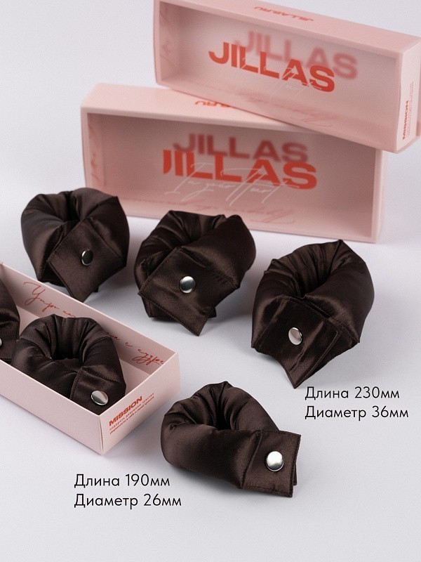 Мягкие бигуди из лебяжего пуха "Комплект jillas compact 190/26, коричневый" по цене 2&nbsp;190 ₽, размеры 255х105х50, для волос От лопаток до пояса