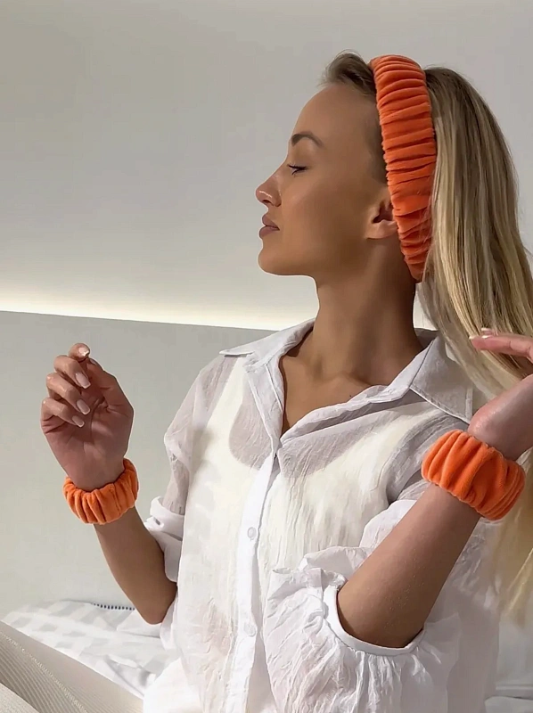 Набор повязок для умывания jillas из велюра, коралловый, 4,5 см - аксессуар для локонов по цене 1&nbsp;290 ₽, материал Синтетическая ткань