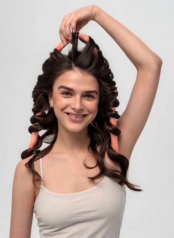 Мягкие бигуди из лебяжего пуха "Комплект jillas mini персиковый" по цене ₽1,390, размеры , для волос От плеч до пояса