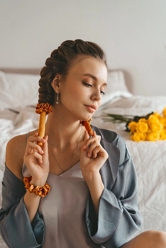 Мягкие бигуди из лебяжего пуха "Комплект jillas mini оранжевый" по цене 1&nbsp;390 ₽, размеры , для волос От плеч до пояса