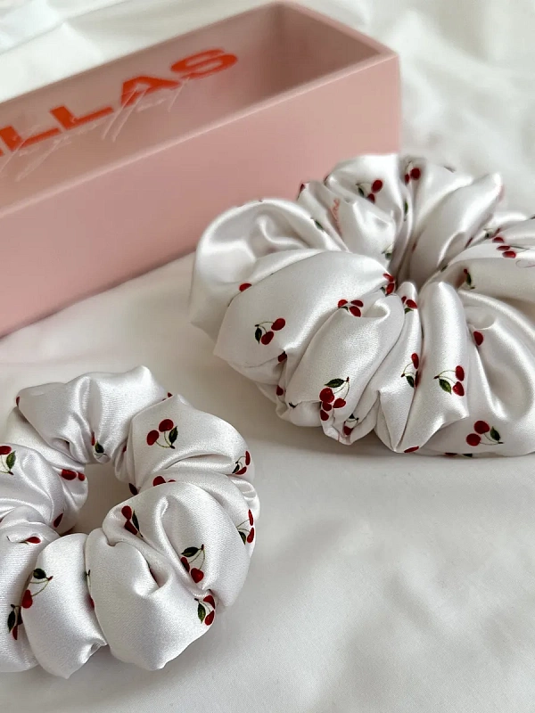 Резинки для волос jillas объемные, 2шт (M и L), вишня на бежевом