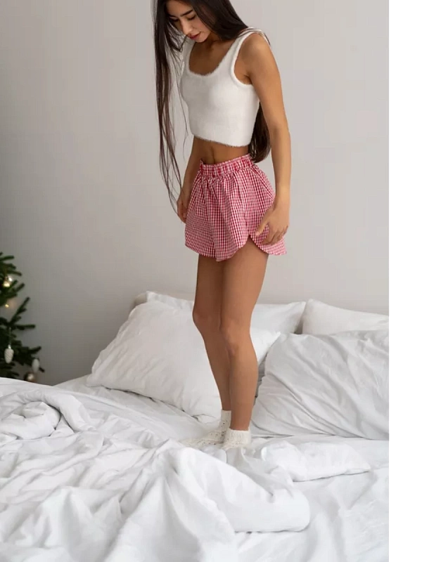 Шорты домашние jillas в мелкую клетку, красный, XS-S