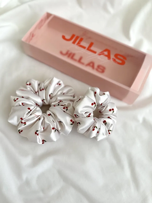 Резинки для волос jillas объемные, 2шт (M и L), вишня на бежевом