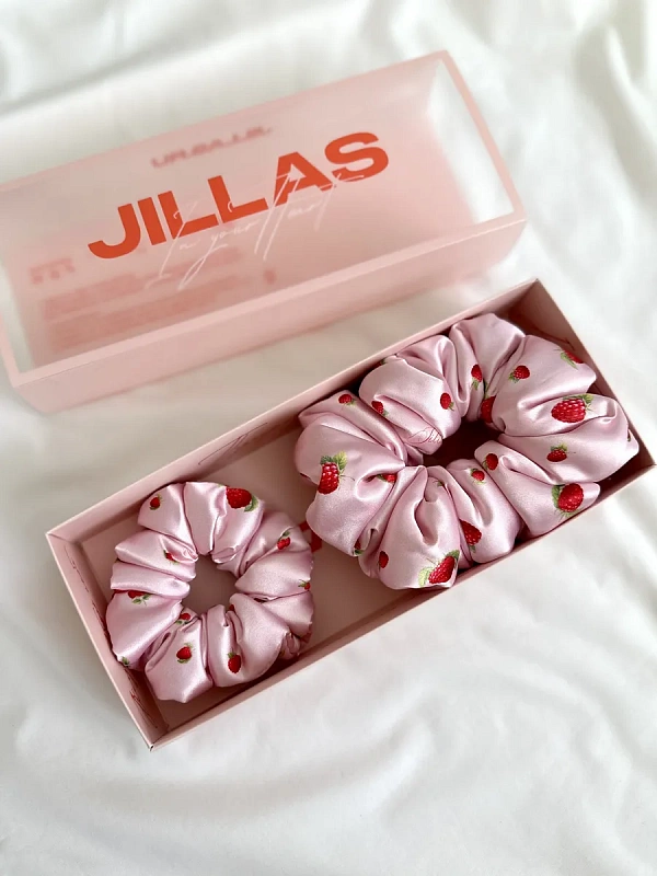 Резинки для волос jillas объемные, 2шт (M и L), малина на розовом