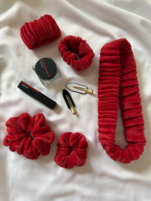 Набор повязок для умывания jillas из велюра, красный, 4,5 см