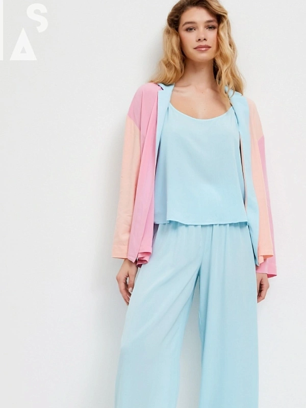 Брюки пижамные jillas, бирюзовые, S/170 по цене 1&nbsp;490 ₽, материал Натуральное волокно